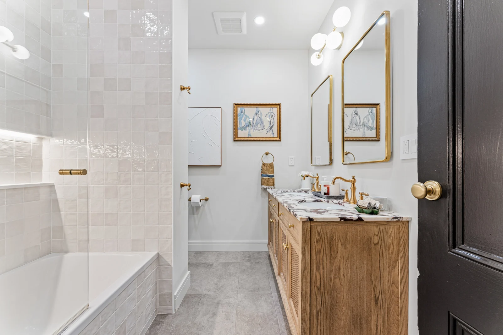 apartment bathroom remodel in Hoboken with white shower tub